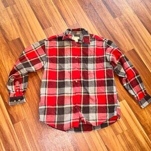 Eddie Bauer Red and Gray Plaid Women's Button Down Shirt